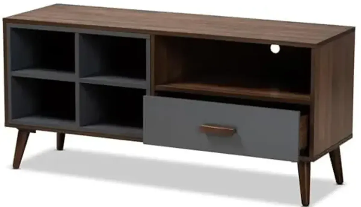 Baxton Studio Garrick Modern and Contemporary Two-Tone Grey and Walnut Brown Finished Wood 1-Drawer TV Stand
