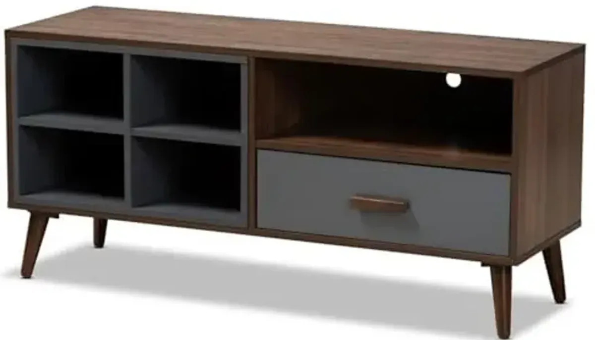 Baxton Studio Garrick Modern and Contemporary Two-Tone Grey and Walnut Brown Finished Wood 1-Drawer TV Stand
