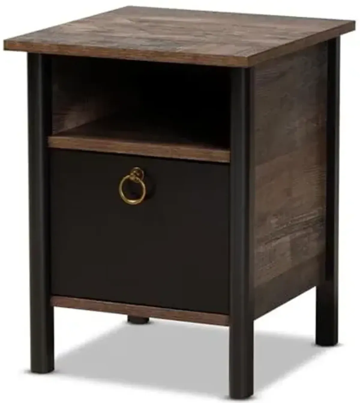 Baxton Studio Vaughan Two-Tone Rustic Brown and Black Finished Wood Nightstand