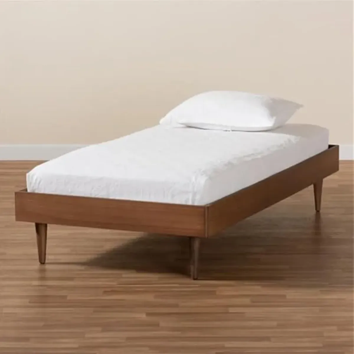 Baxton Studio Rina Mid-Century Modern Ash Walnut Finished Wood Twin Size Platform Bed Frame