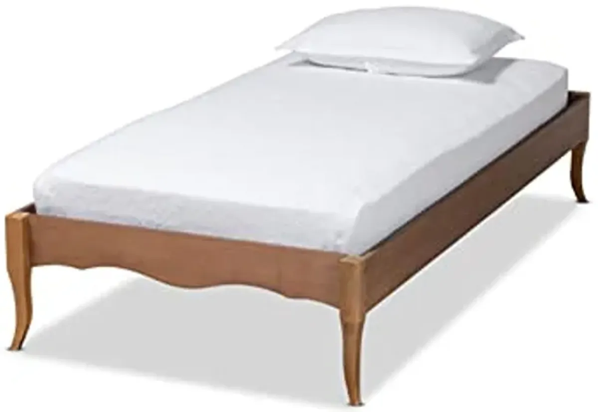 Baxton Studio Marieke Vintage French Inspired Ash Walnut Finished Wood Twin Size Platform Bed Frame (193271169207)