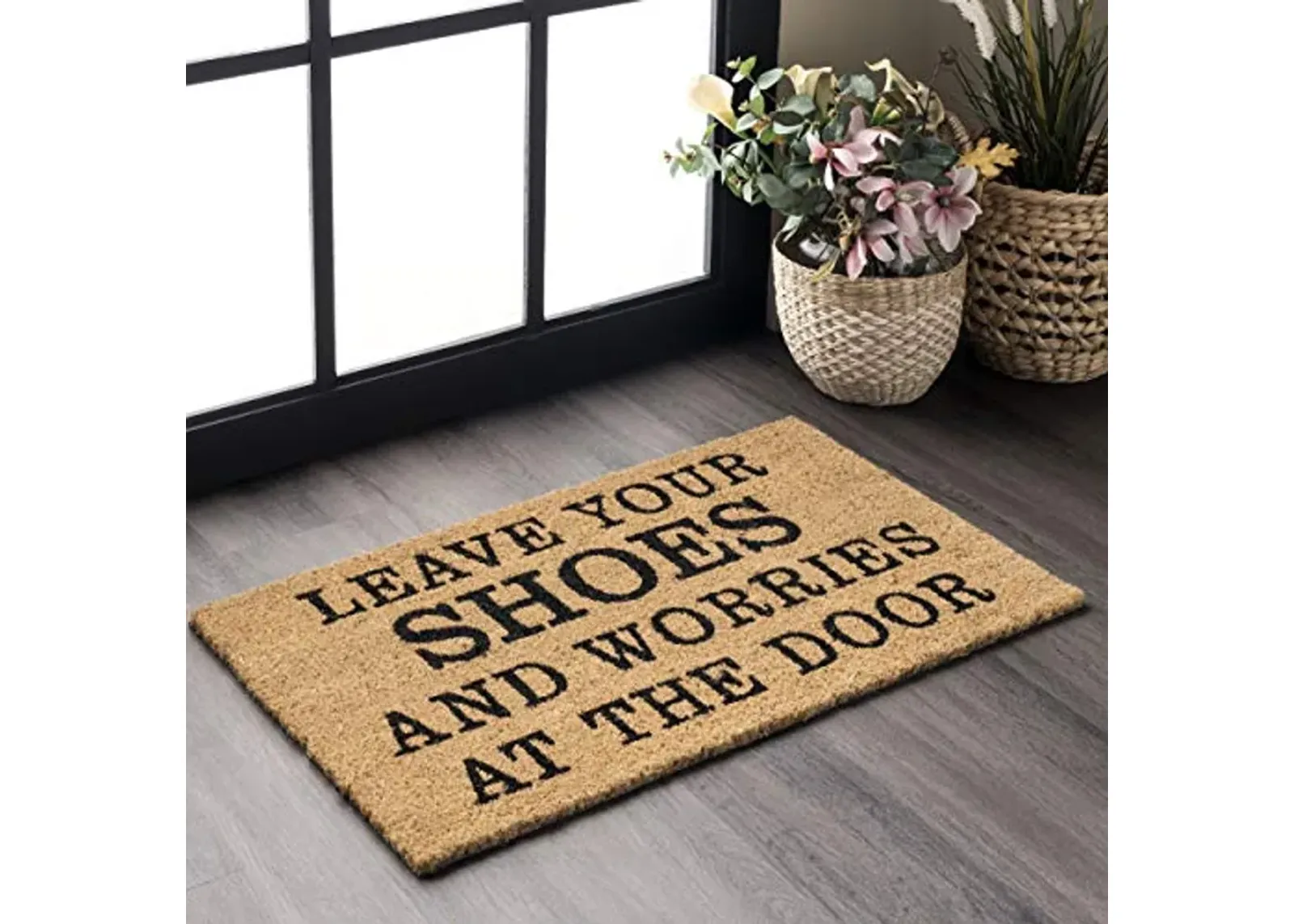 nuLOOM Coir Leave Your Shoes and Worries Doormat, 1x2, Natural