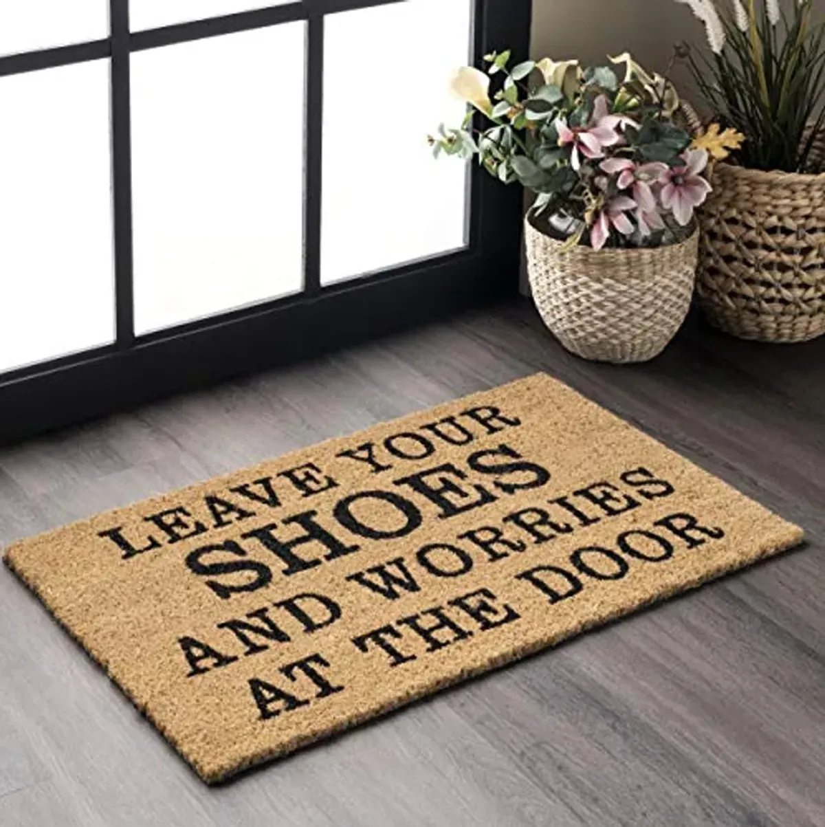 nuLOOM Coir Leave Your Shoes and Worries Doormat, 1x2, Natural