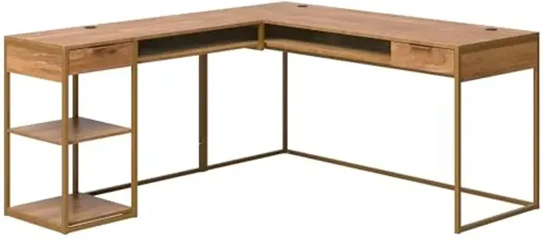 Sauder International Lux L-Shaped Desk, Sindoori Mango Finish