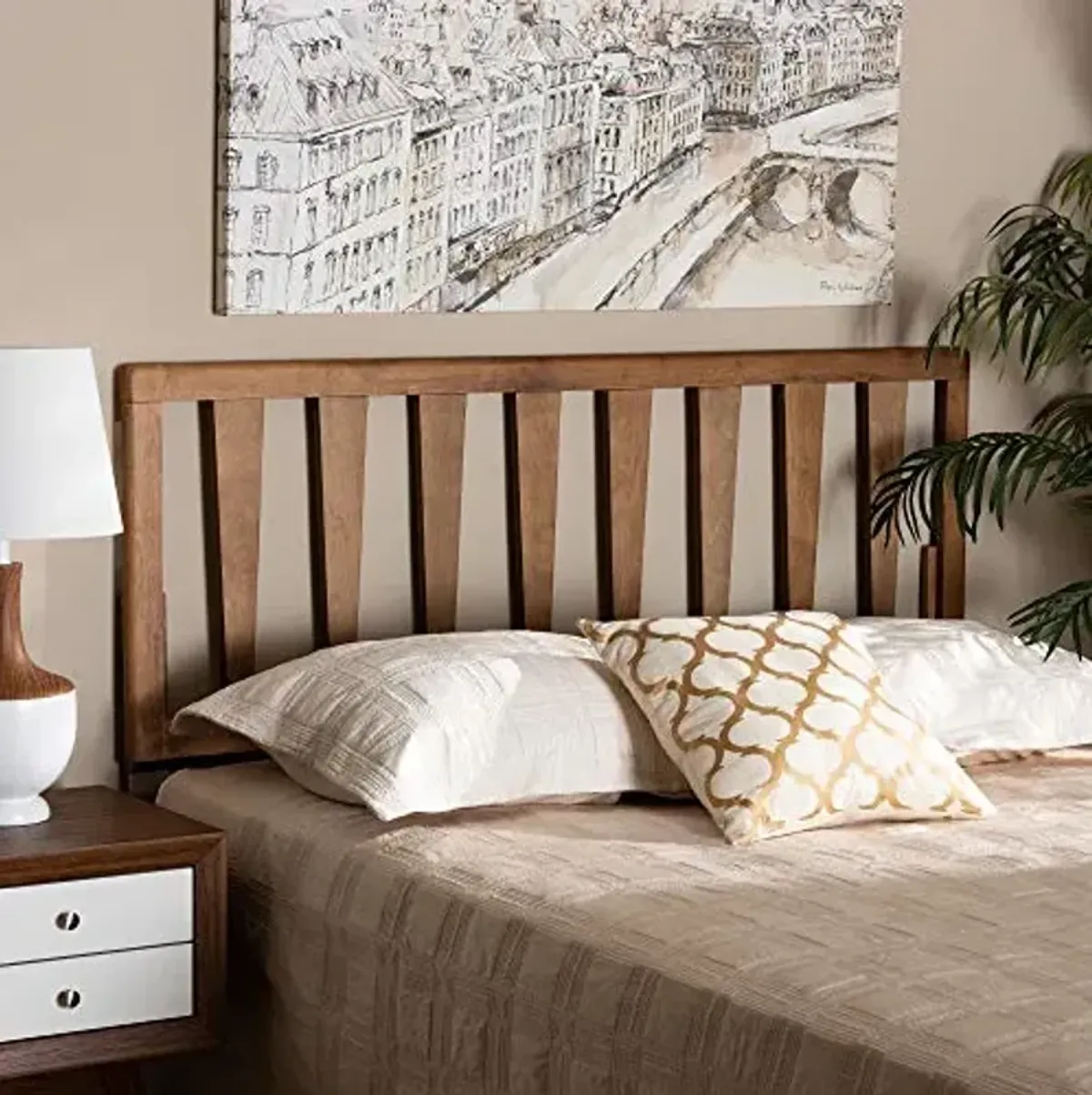 Baxton Studio Duncan Modern and Contemporary Ash Walnut Finished Wood King Size Headboard