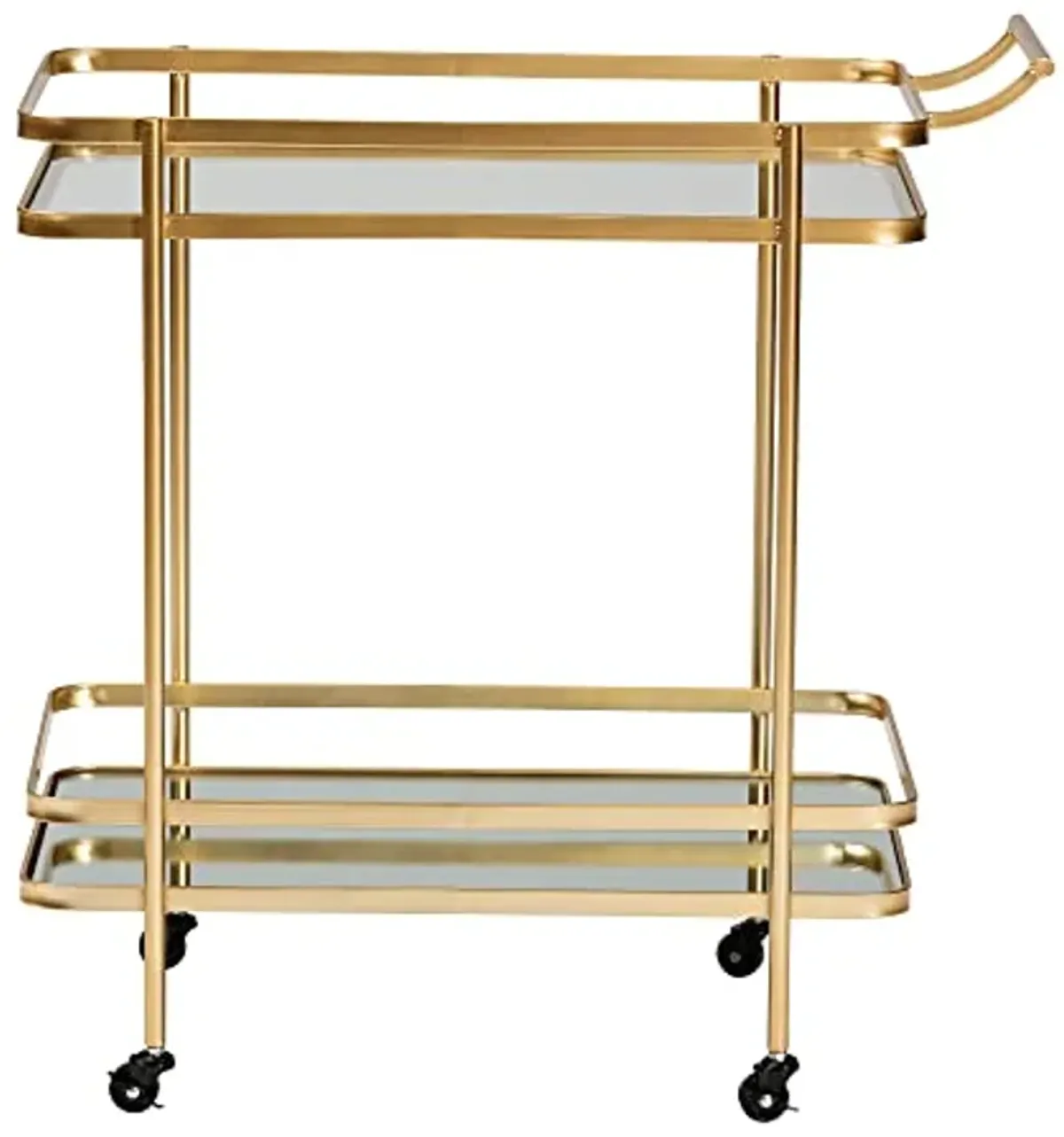 Baxton Studio Destin Modern and Contemporary Glam Brushed Gold Finished Metal and Mirrored Glass 2-Tier Mobile Wine Bar Cart