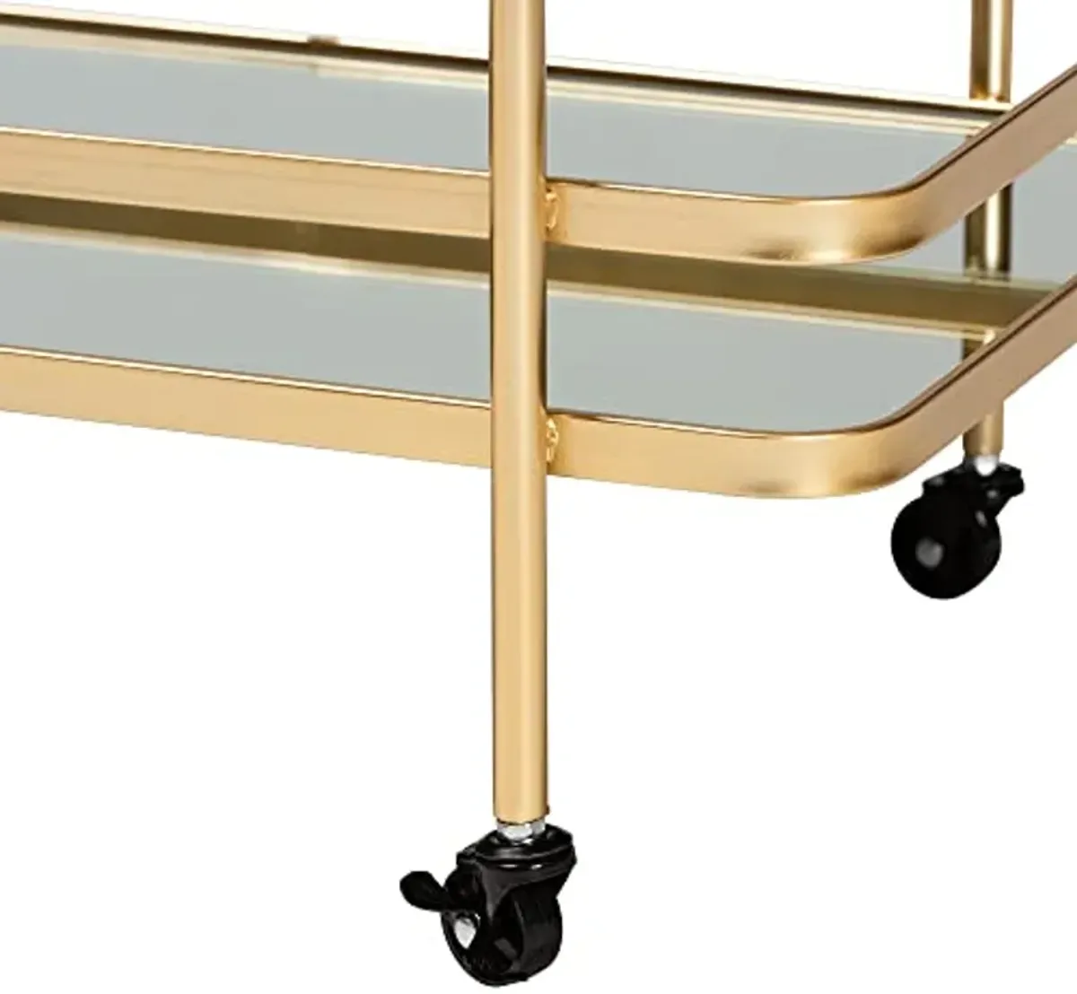 Baxton Studio Destin Modern and Contemporary Glam Brushed Gold Finished Metal and Mirrored Glass 2-Tier Mobile Wine Bar Cart