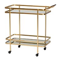 Baxton Studio Destin Modern and Contemporary Glam Brushed Gold Finished Metal and Mirrored Glass 2-Tier Mobile Wine Bar Cart