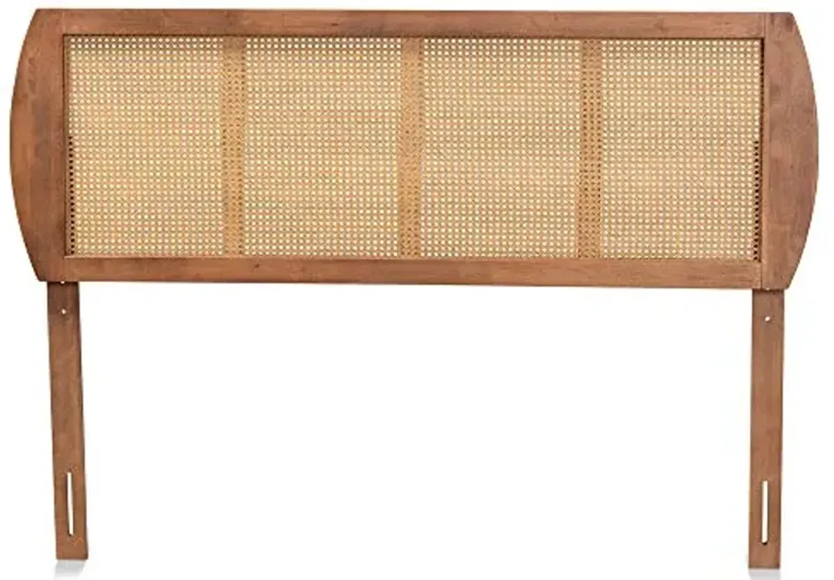 Baxton Studio Harris Mid-Century Modern Ash Walnut Finished Wood and Synthetic Rattan Queen Size Headboard