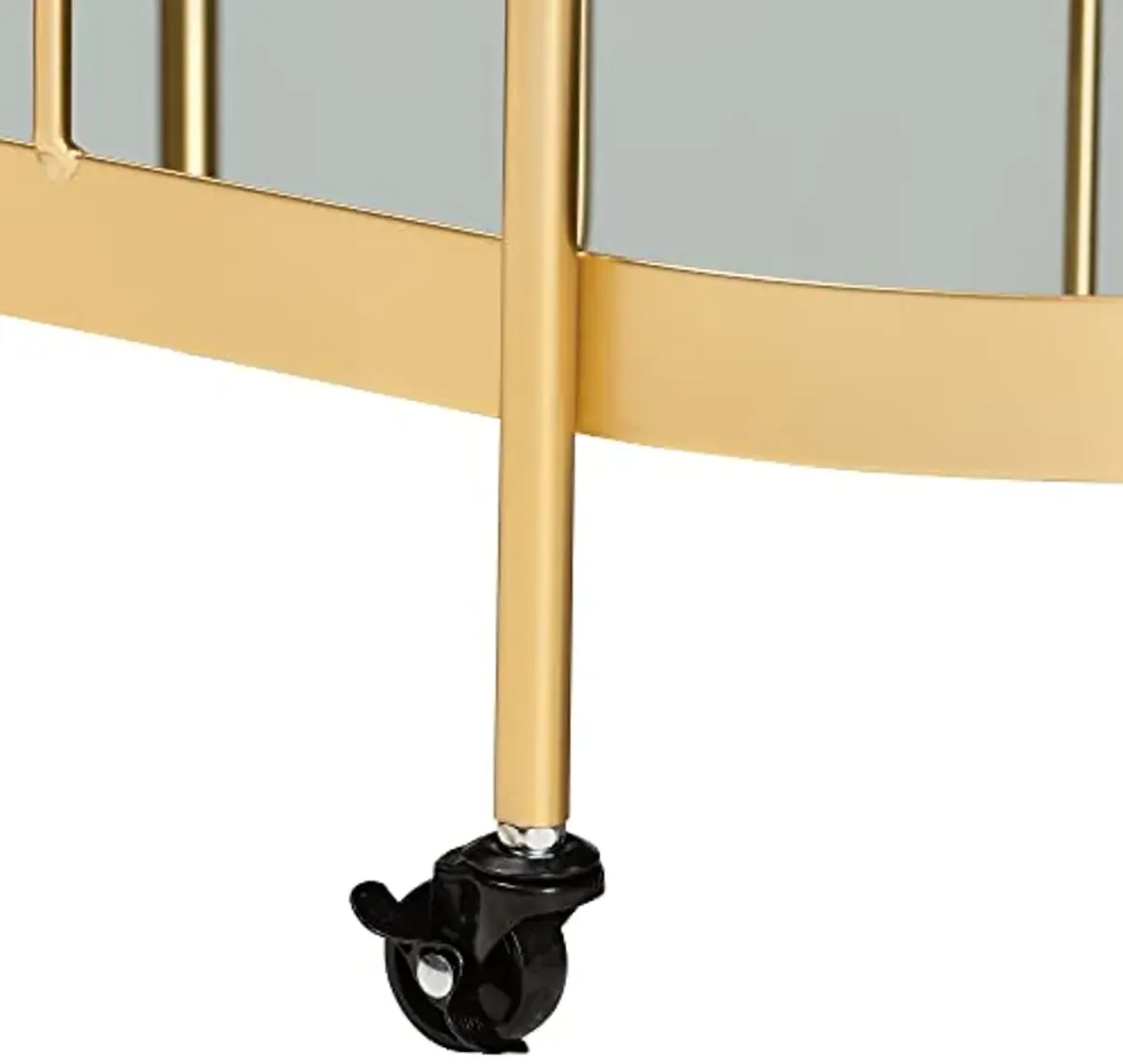 Baxton Studio Kamal Modern and Contemporary Glam Brushed Gold Finished Metal and Mirrored Glass 2-Tier Mobile Wine Bar Cart