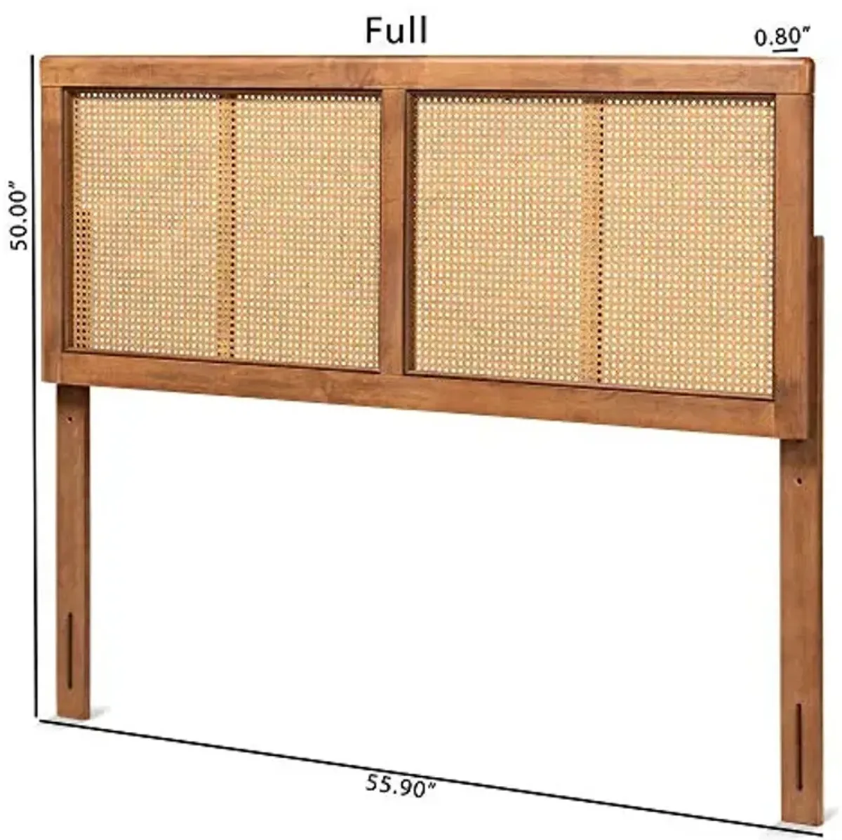 Baxton Studio Gilbert Mid-Century Modern Ash Walnut Finished Wood and Synthetic Rattan Queen Size Headboard
