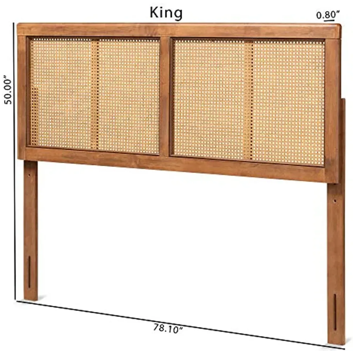 Baxton Studio Gilbert Mid-Century Modern Ash Walnut Finished Wood and Synthetic Rattan King Size Headboard