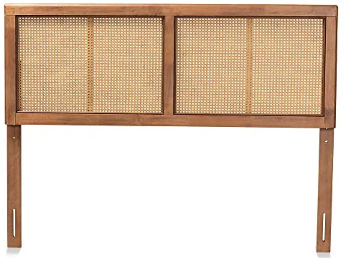 Baxton Studio Gilbert Mid-Century Modern Ash Walnut Finished Wood and Synthetic Rattan King Size Headboard