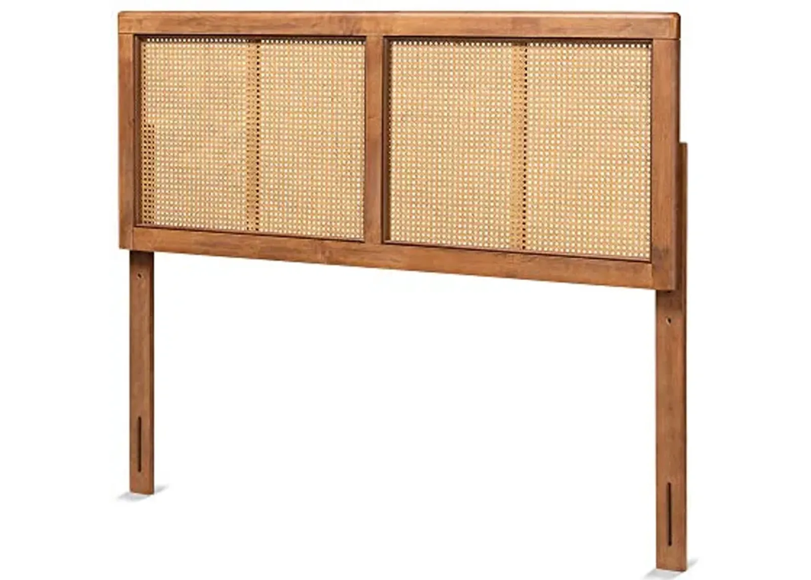 Baxton Studio Gilbert Mid-Century Modern Ash Walnut Finished Wood and Synthetic Rattan King Size Headboard