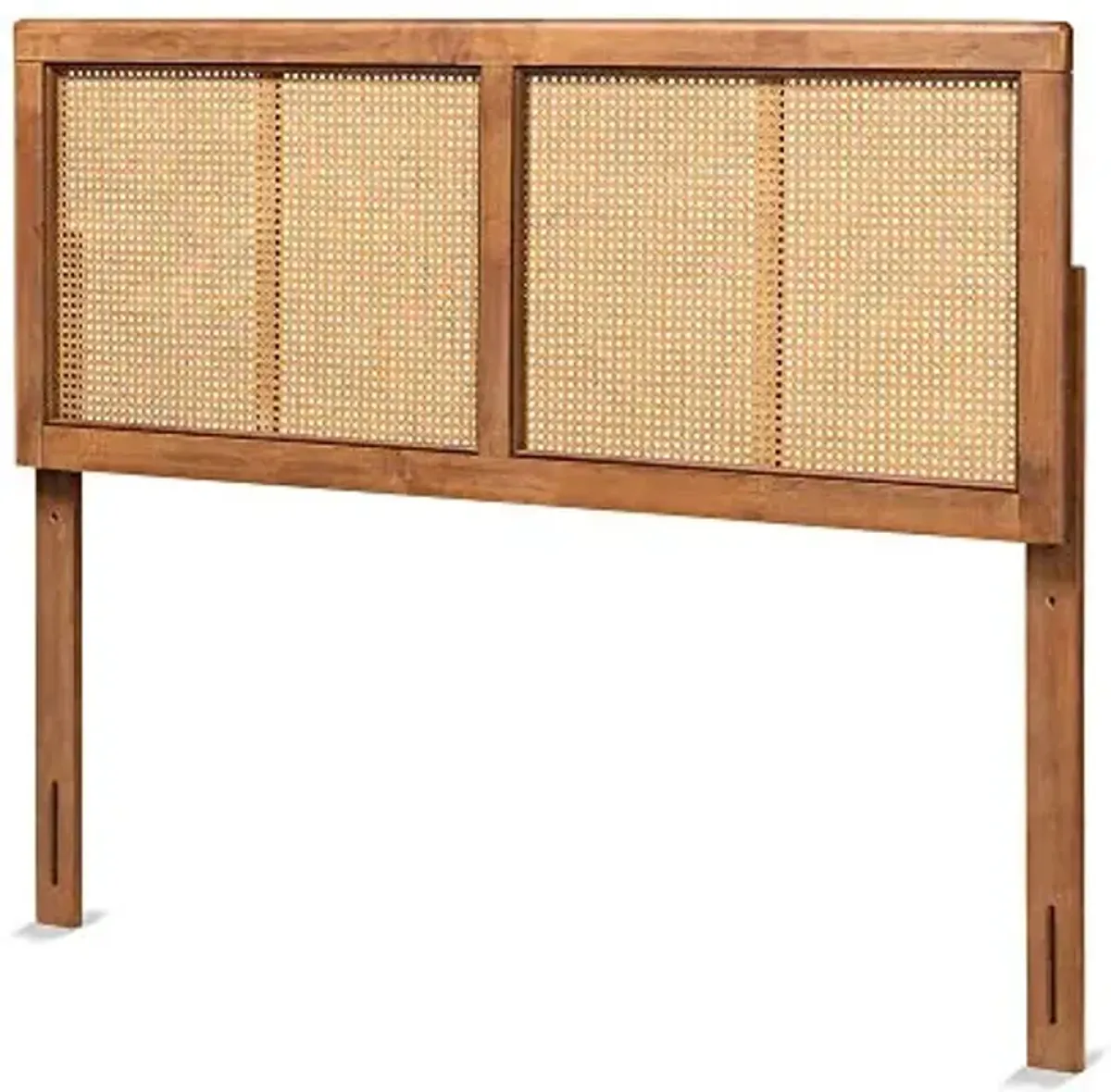 Baxton Studio Gilbert Mid-Century Modern Ash Walnut Finished Wood and Synthetic Rattan Full Size Headboard