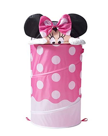 Idea Nuova Disney Minnie Mouse 3 Piece Collapsible Storage Set with Collapsible Ottoman, Bin and Figural Dome Pop Up Hamper, Pink