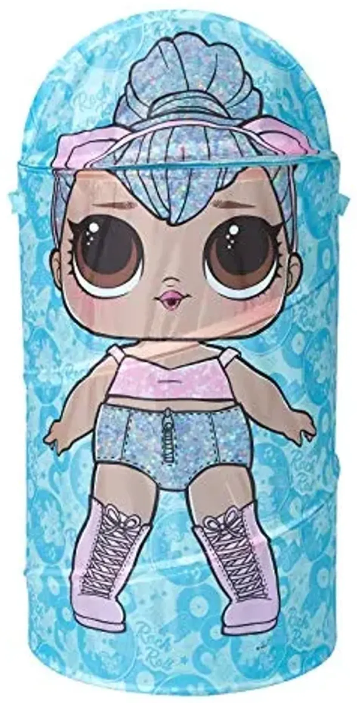 Idea Nuova LOL Surprise 3 Piece Collapsible Storage Set with Collapsible Ottoman, Bin and Figural Dome Pop Up Hamper, Aqua