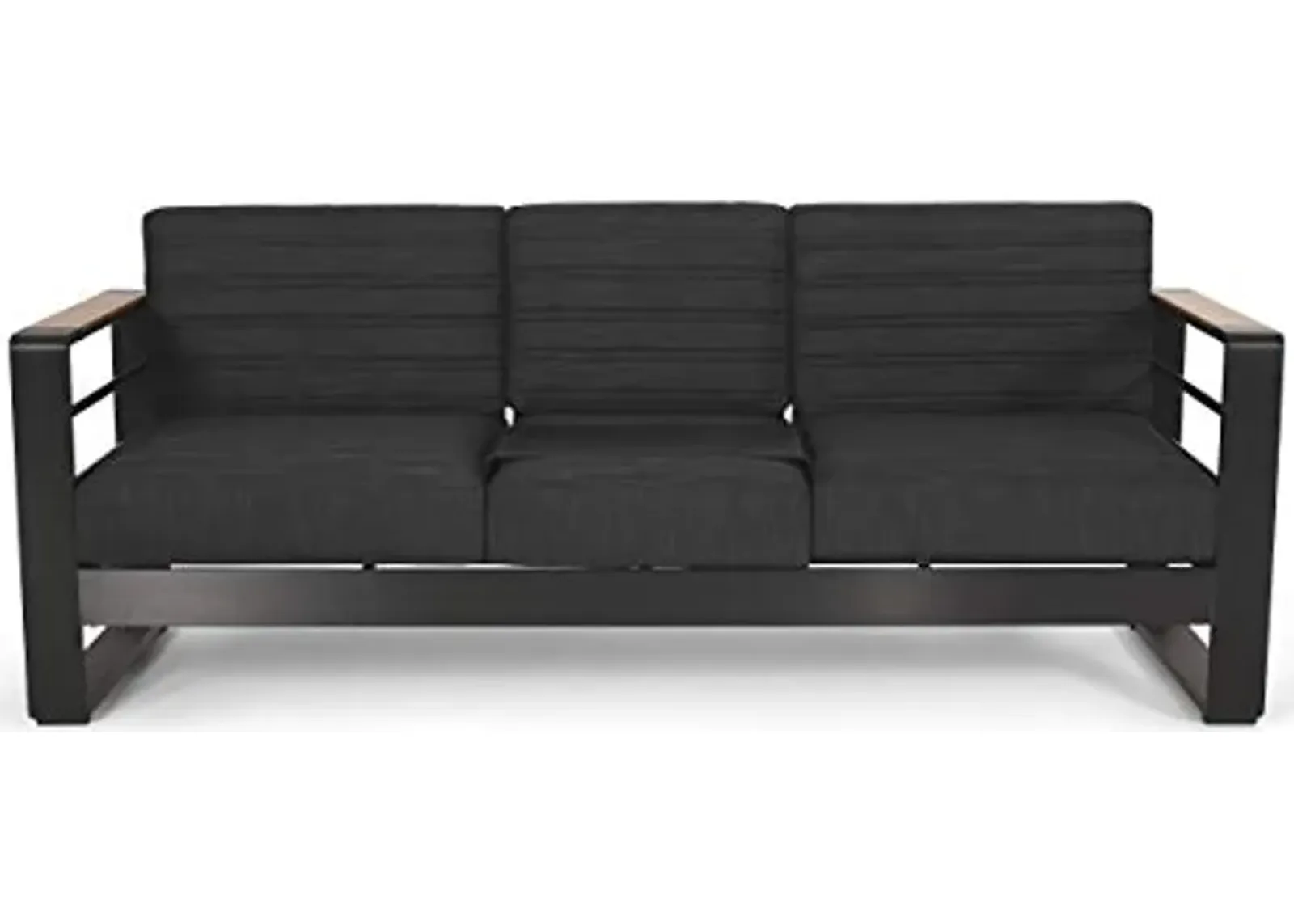 Christopher Knight Home Giovanna Outdoor 3 Seater Sofa, Dark Grey + Natural + Black Anodize