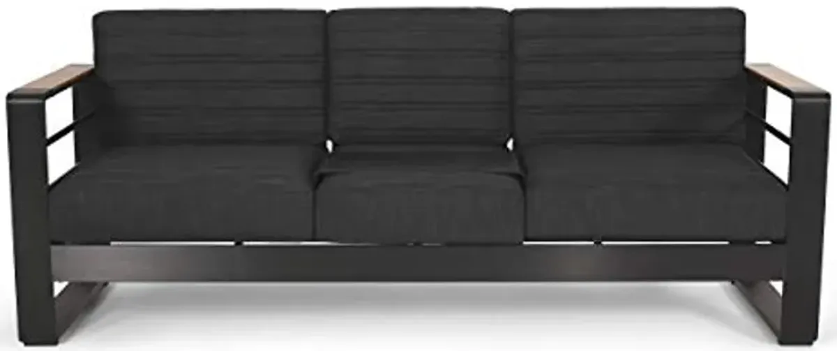 Christopher Knight Home Giovanna Outdoor 3 Seater Sofa, Dark Grey + Natural + Black Anodize