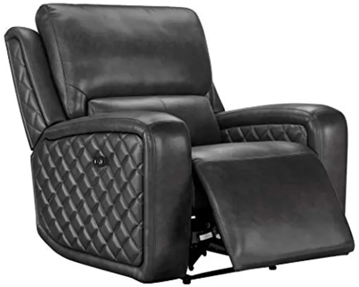 Abbyson Living Premium Top-Grain Leather Upholstered Power Reclining Armchair, Grey