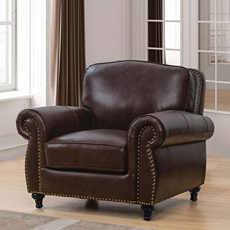 Abbyson Living Premium Top Grain Upholstered Leather Armchair, Brown