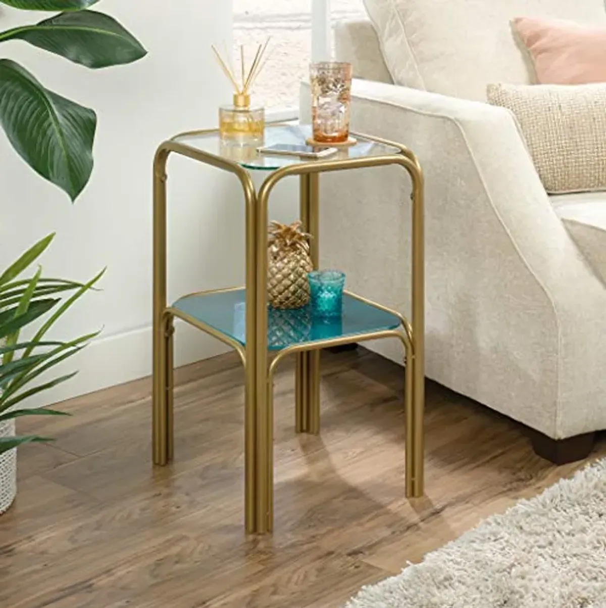 Sauder Coral Cape End Table, Satin Gold Finish