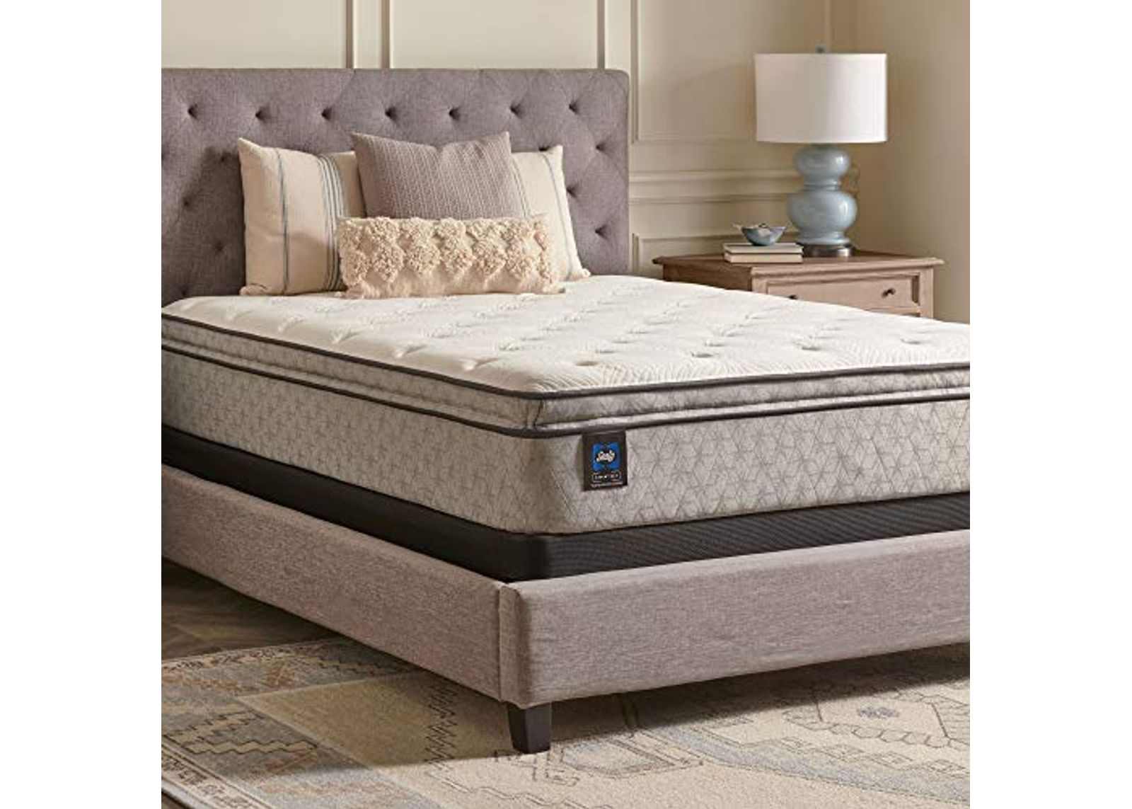 Sealy Essentials Spring Winter Green Euro Pillowtop Soft Feel Mattress, Split California King