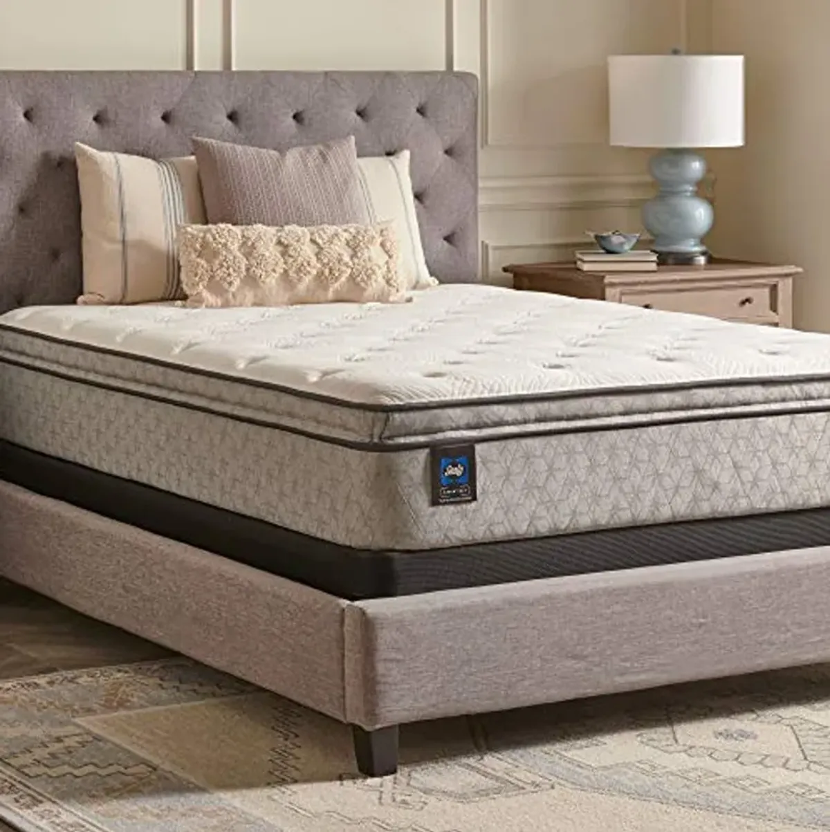 Sealy Essentials Spring Winter Green Euro Pillowtop Soft Feel Mattress and 9-Inch Foundation, King