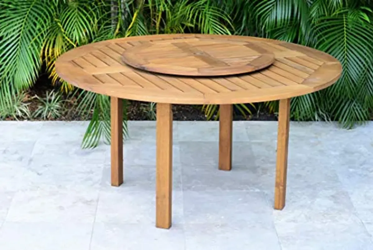 Amazonia Bourges 5-Piece Outdoor Round Lazy Susan Dining Table Set |Teak Finish | Ideal for Patio and Indoors