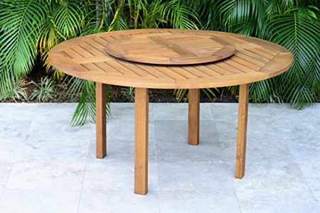 Amazonia Arezzo 5-Piece Outdoor Round Lazy Susan Dining Table Set | Teak Finish | Ideal for Patio and Indoors
