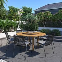 Amazonia Arezzo 7-Piece Outdoor Round Lazy Susan Dining Table Set | Teak Finish | Ideal for Patio and Indoors