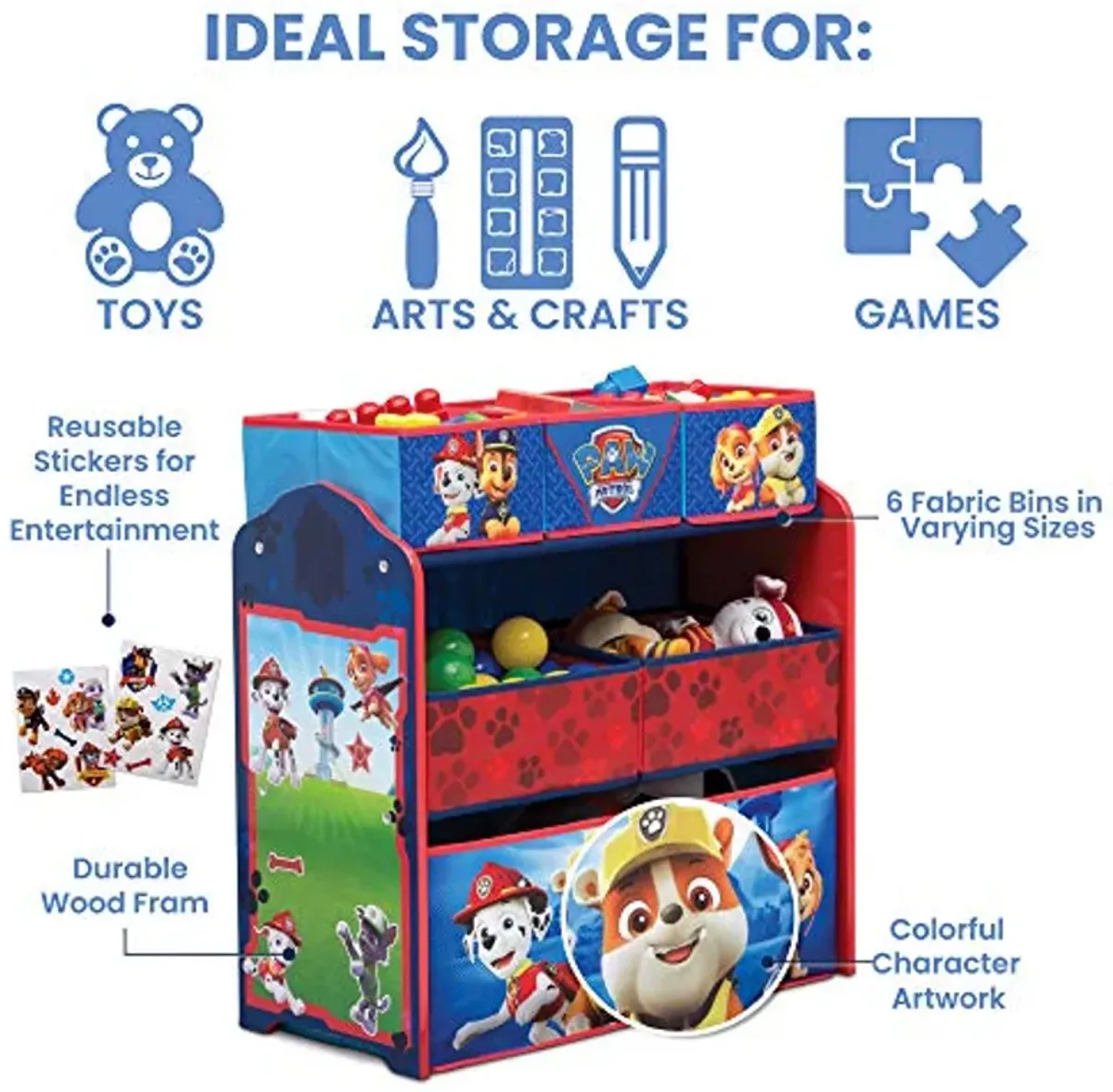 Delta Children Kids Table and Chair Set with Storage (2 Chairs Included) Plus Design & Store 6 Bin Toy Storage Organizer - Ideal for Arts & Crafts, Homeschooling, Homework & More, Nick Jr. PAW Patrol