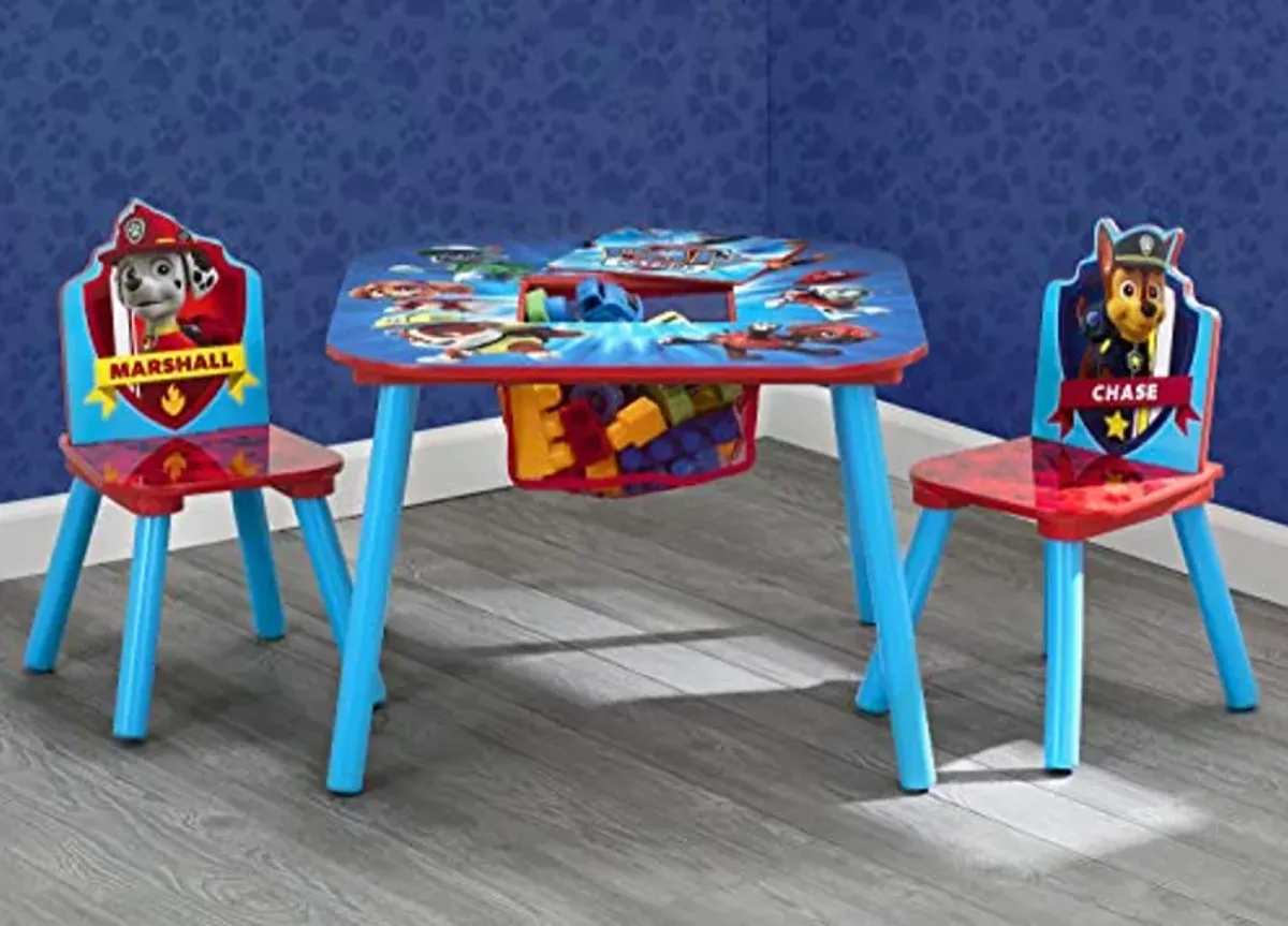 Delta Children Kids Table and Chair Set with Storage (2 Chairs Included) Plus Design & Store 6 Bin Toy Storage Organizer - Ideal for Arts & Crafts, Homeschooling, Homework & More, Nick Jr. PAW Patrol