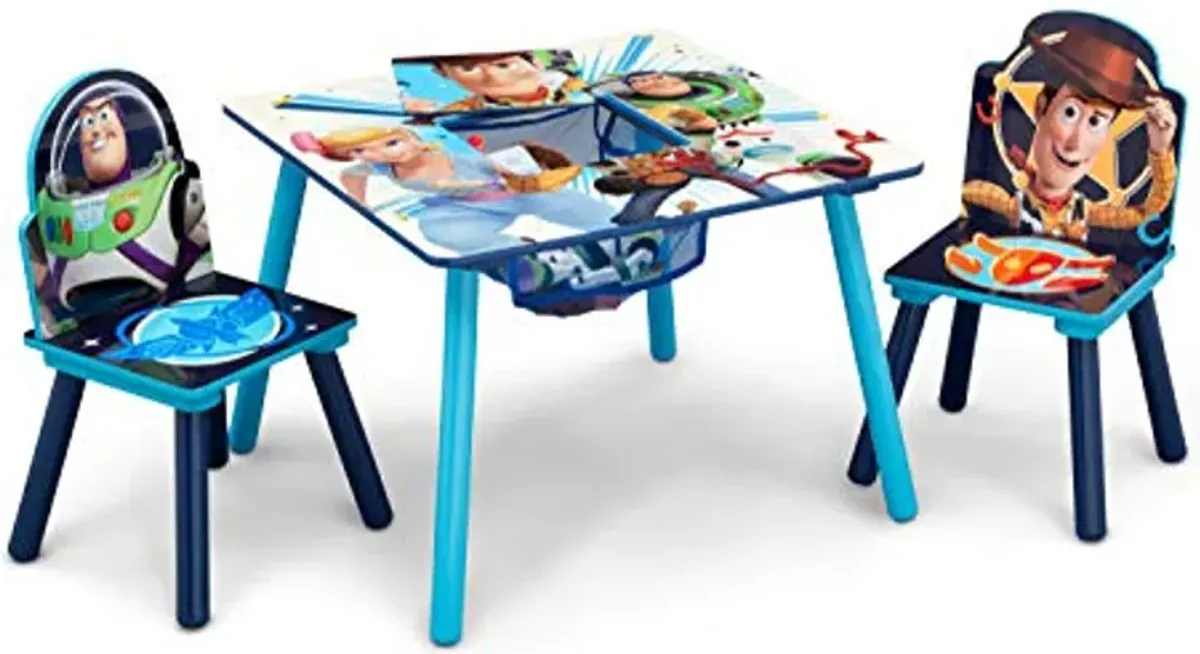 Delta Children Kids Table and Chair Set with Storage (2 Chairs Included) Plus Design and Store 6-Bin Toy Storage Organizer - Arts & Crafts, Homeschooling, Homework & More, Disney/Pixar Toy Story 4