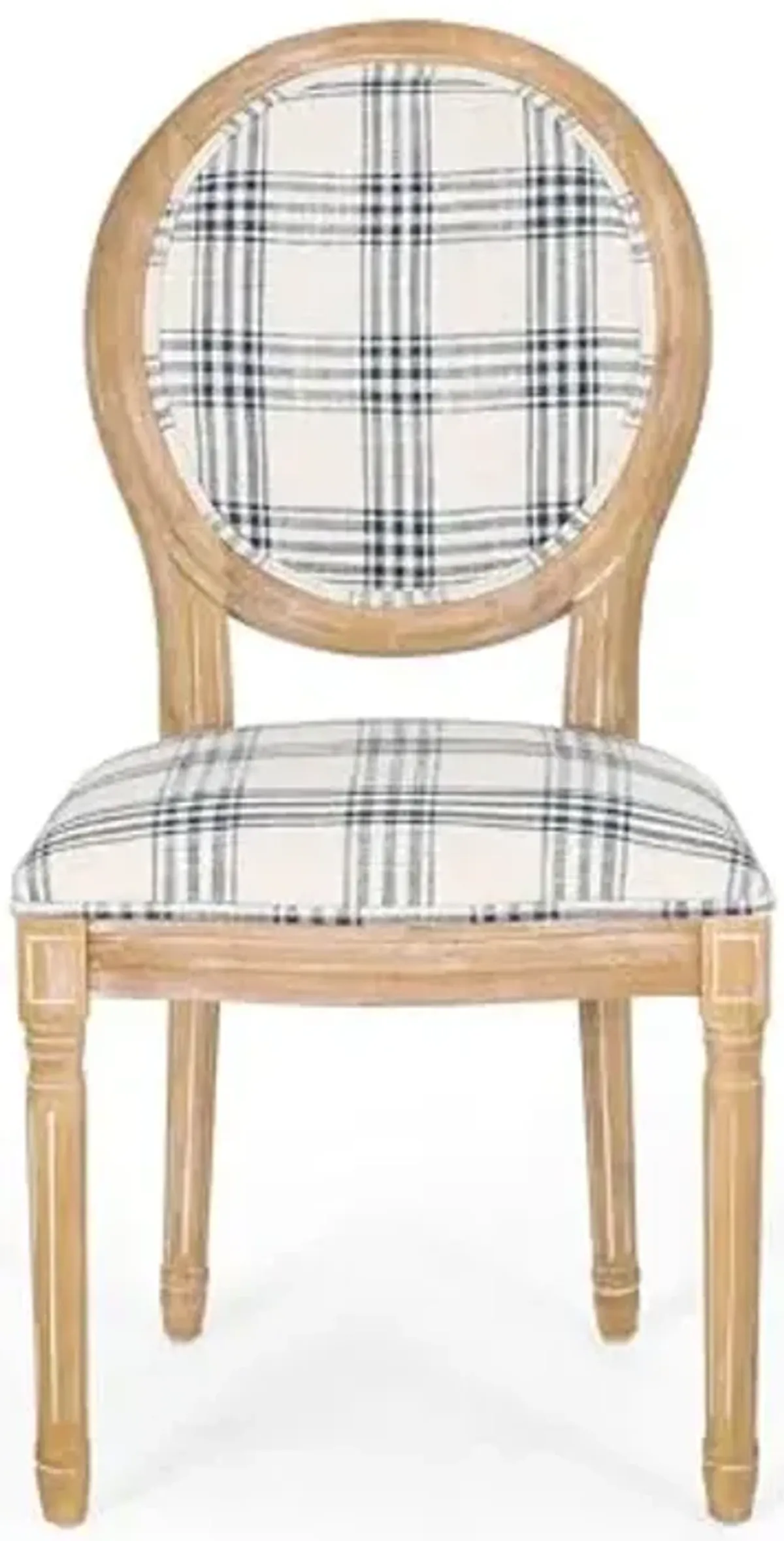 Christopher Knight Home Phinnaeus Dining Chair Set, Set of 4, Wood, Dark Blue Plaid + Light Beige + Natural