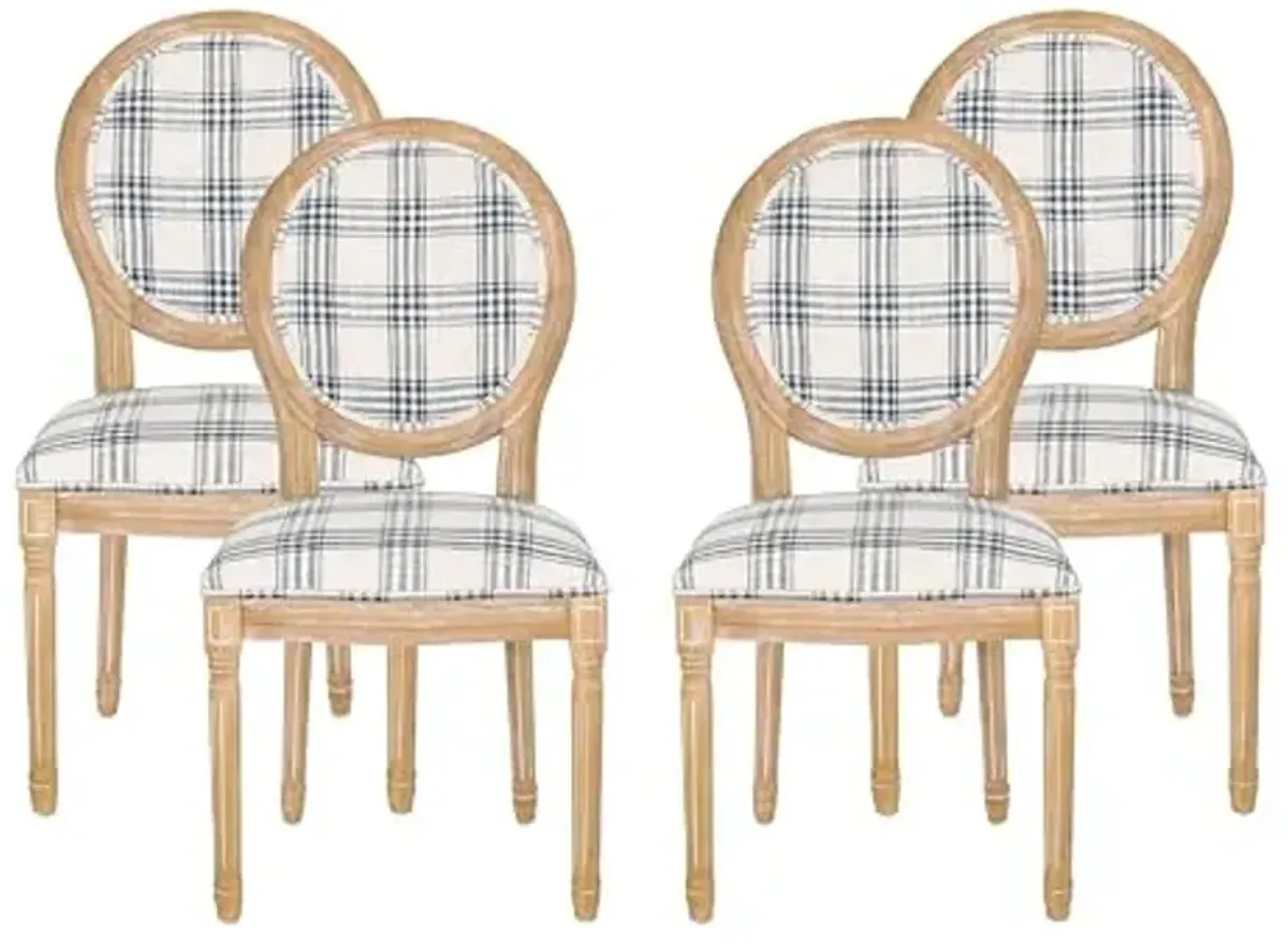 Christopher Knight Home Phinnaeus Dining Chair Set, Set of 4, Wood, Dark Blue Plaid + Light Beige + Natural