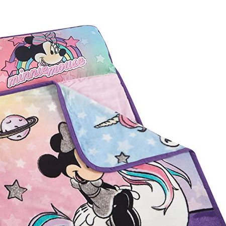 Idea Nuova Disney Minnie Mouse Super Soft Toddler Quilted Nap Mat with Built in Pillow, 26"" x46, Multicolor