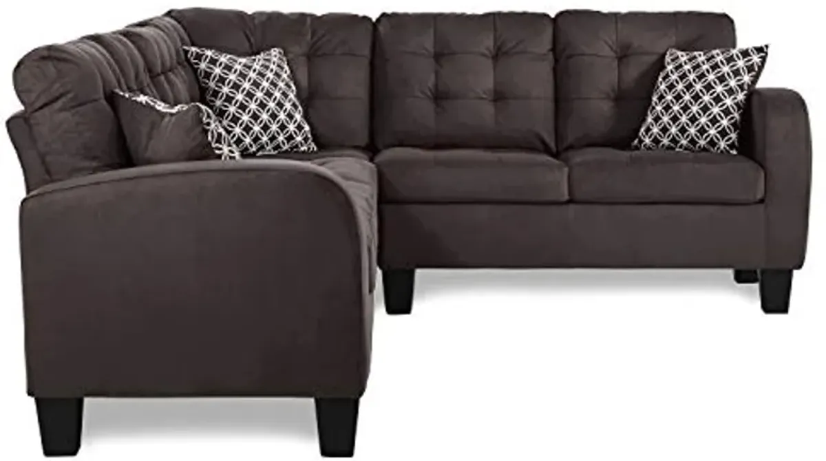 Lexicon Westville Tufted Fabric 2-Piece Reversible Sectional Sofa, 84" x 107", Chocolate