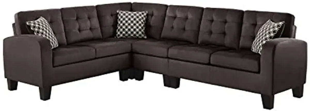 Lexicon Westville Tufted Fabric 2-Piece Reversible Sectional Sofa, 84" x 107", Chocolate