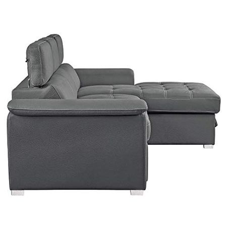 Lexicon Asheville Tufted Fabric Sectional Sleeper Sofa with Storage, 98" x 65.5", Gray