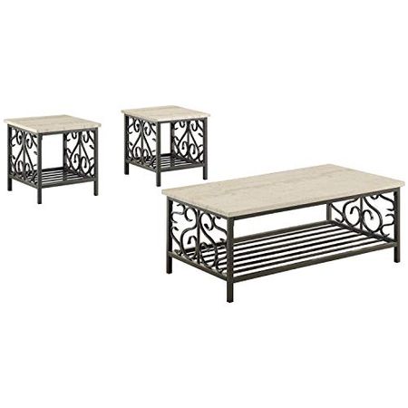 Lexicon Keystone 3-Piece Faux Marble Occasional Table Set, White