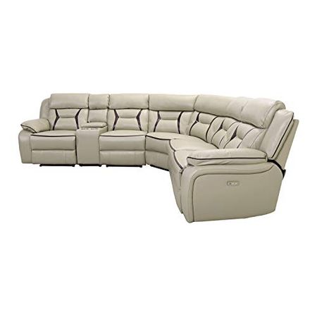 Lexicon Norlina 6-Piece Power Reclining Sectional Sofa with Cup Holder Console and USB Port, 105.5" x 119", Beige