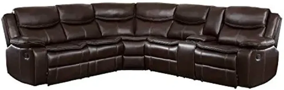 Lexicon Warrenton Leather Gel Matched 3-Piece Sectional Manual Reclining Sofa with Right Console, 105" x 118", Dark Brown