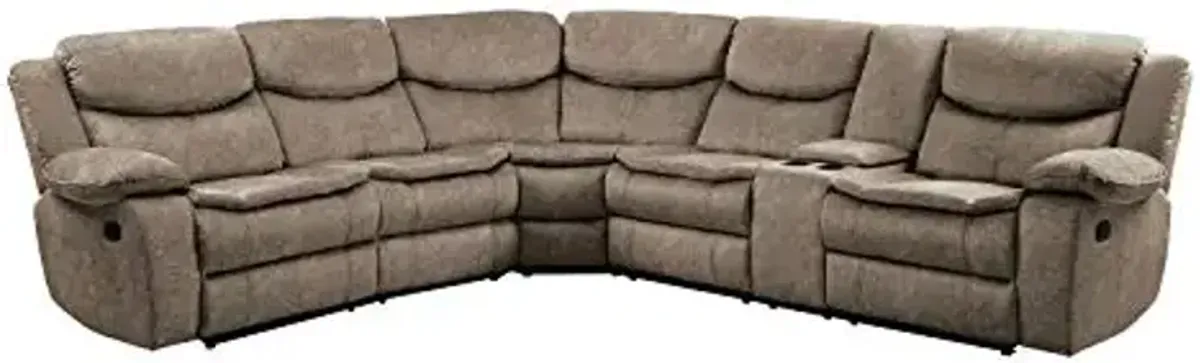 Lexicon Warrenton Faux Suede 3-Piece Sectional Manual Reclining Sofa with Right Console, 105" x 118", Brown
