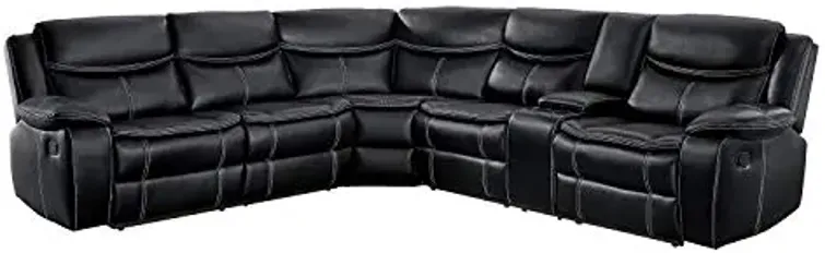 Lexicon Warrenton Leather Gel Matched 3-Piece Sectional Manual Reclining Sofa with Right Console, 105" x 118", Black