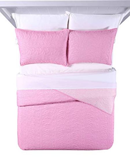 Heritage Kids Pinsonic Soft Butterfly Quilt Set,Pink, Twin, 86"x66"