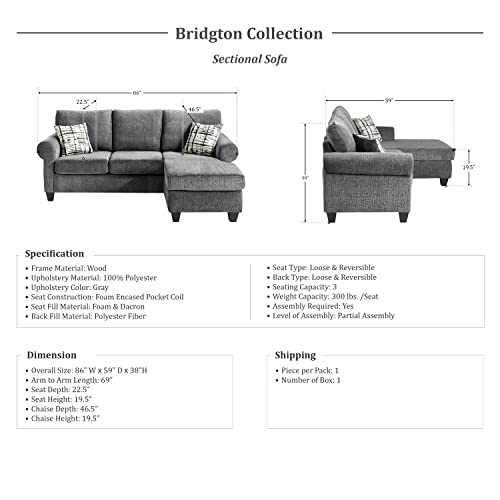 Lexicon Bridgton Reversible Sofa Chaise, Gray