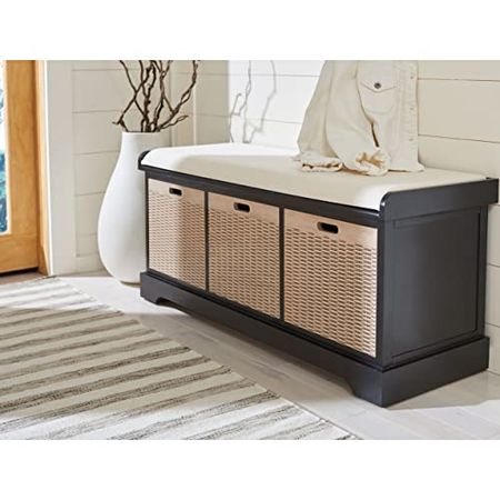 Safavieh Home Collection Landers Black 3-Drawer/Cushion Storage Bench (Fully Assembled) BCH5703B, 0