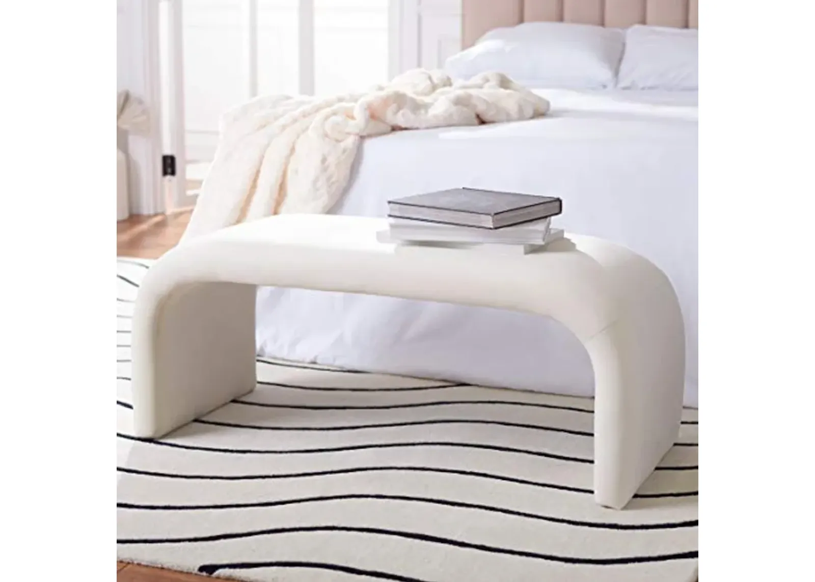 Safavieh Home Collection Tenko Modern Cream Velvet Bench (Fully Assembled) BCH1300A