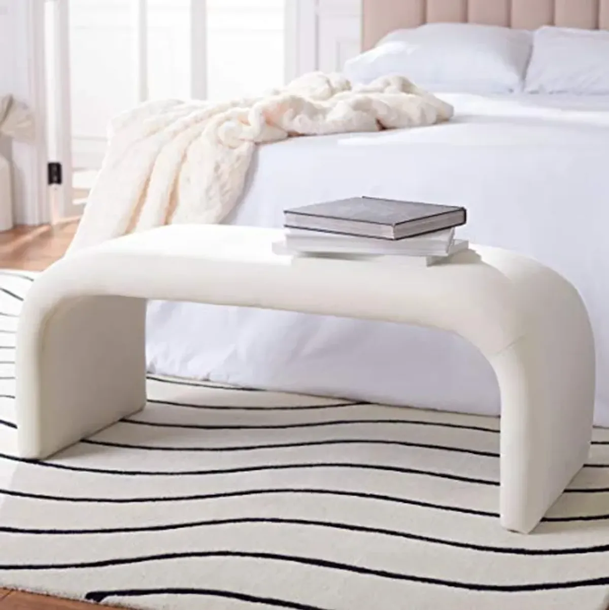 Safavieh Home Collection Tenko Modern Cream Velvet Bench (Fully Assembled) BCH1300A